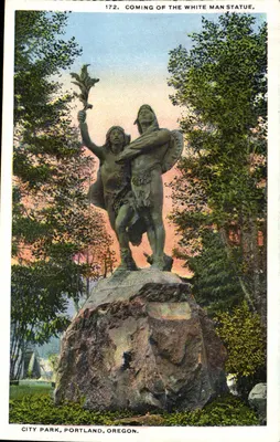 Estatua do « Coming of the White Man » — City Park, Portland, Oregon — Lithoschutz & Katz, n° A-56084
