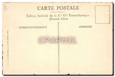 S/S France — Havre-Nova York — Edição Especial da C° G° Transatlântica (French Line) — Verso