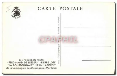 Navio da Compagnie des Messageries Maritimes — 'Ferdinand de Lesseps' e 'Jean Laborde' — Imp. Transatlantique, França — Verso