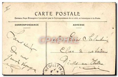Homme en costume assis — caricature avec timbre 5c — éditeur OUG. BONDELLE — Verso