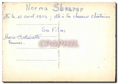 Norma Shearer — aktorka MGM — kartka pocztowa promocyjna — Rewers