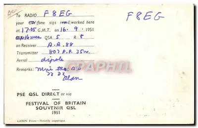 RSCB-Konvention 1951 — Premier House, East Dulwich — G6MN Print — Rückseite