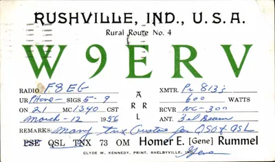 Rushville, Ind., U.S.A. — Estação de rádio F8EG — Clyde W. Kennedy, Shelbyville, Ind.