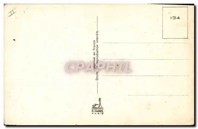 Carte postale humoristique — mecânico e mulher perto de um carro amarelo — editor R. Hamel, n° 134 — Verso