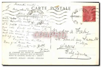 Phœcueille enthousiasmée et touchée par l'amour du Chevalier répandait à profusion des copies du poème sur le monde émerveillé — Quatrième épisode de l'Histoire des Amours de Demoiselle Phœcueille avec le Chevalier Ruban — Éditée par « Armor » — Verso