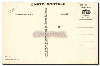 Dzieci budujące zamek z piasku — Lato 1937 — Georges Lang, Paryż, N° 9 — Rewers