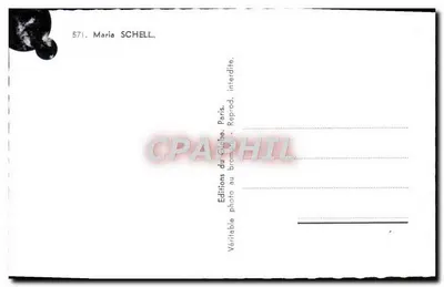 Maria Schell — portret — Photo Sam Levin, n°571, Éditions du Globe, Paryż — Rewers
