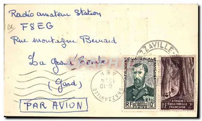 FQ8AK — Estação de rádio amadora — O.P. VILLARD Emile, B.P. 19 Brazzaville — Verso
