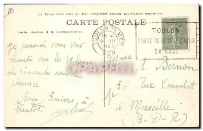 Toulon — Escola dos Marinheiros — Radiotelegrafistas, uma entrada em Sessão — Verso