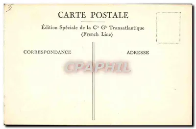 Transatlantisch schip "ÎLE DE FRANCE" — Eetzaal van de eerste klasse — Speciale editie van de Cie Générale Transatlantique — Achterkant