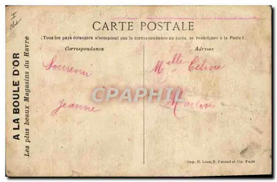 Fille en costume traditionnel nourrissant une chèvre — scène pastorale — éditeur Imp. H. Laas, E. Pecaud et Cie, Paris — Verso