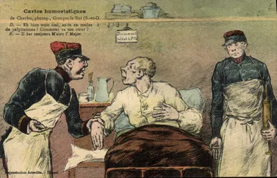 Soldier in a medical consultation — Humorous Cards by Charles, photographer, Granges-le-Roi (S.-et-O.)