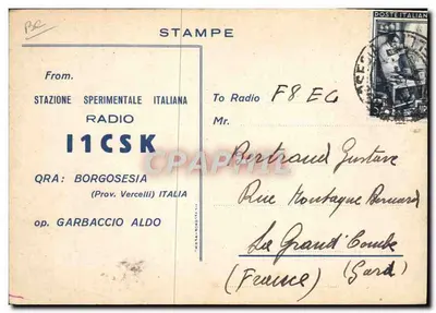 Estação Experimental Italiana — I1CSK — Borgosesia (Vercelli) — QSL de radioamador — Verso