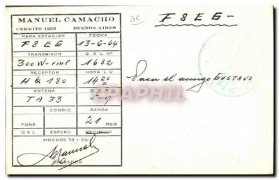 Antena de rádio — LU9ABI — Manuel Camacho, Buenos Aires — Verso