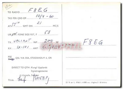 Reggimento dei segnali di Uppsala — SL5AB — Reggimento dei segnali reali di Uppland — Verso