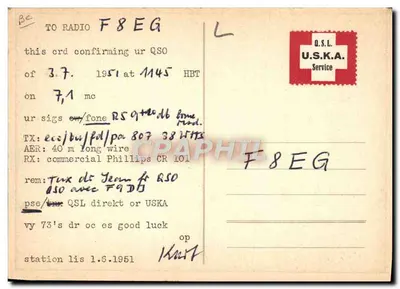 Suíça — carta QSL de radio amador — editor USKA, n° série ARRL — Verso