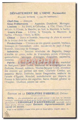 Die Departemente: ORNE — Ausgabe der CHOCOLATERIE D'AIGUEBELLE — Rückseite