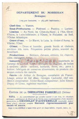 Die Departemente: MORBIHAN — Ausgabe der CHOCOLATERIE D'AIGUEBELLE — Rückseite