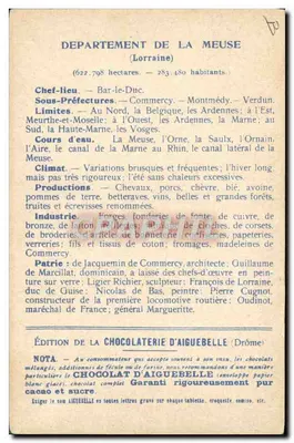 Os Departamentos: MEUSE — Edição da CHOCOLATERIE D'AIGUEBELLE — Verso