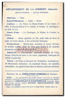 Corrèze — Os Departamentos: Corrèze — Edição da Chocolateria de Aiguebelle — Verso