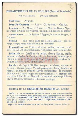 Die Departements: Vaucluse — Édition de la Chocolaterie d'Aiguebelle — Rückseite
