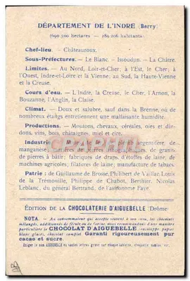 I Dipartimenti: INDRE — Edizione della CHOCOLATERIE D'AIGUEBELLE — Verso