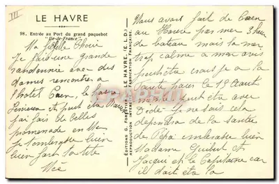 Le Havre — Entrada do navio 'Ile-de-France' — Edições G. Fortetier — Verso