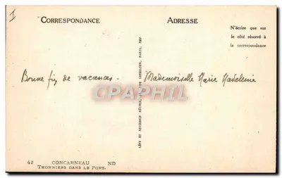 Concarneau — Porto de pesca com barcos de arrasto — Lévy et Neurdein Réunis, Paris, Imp. — Verso