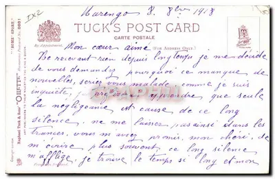 Casal amoroso na praia — Tuck's Post Card n° 8881 — W. Lott — Verso