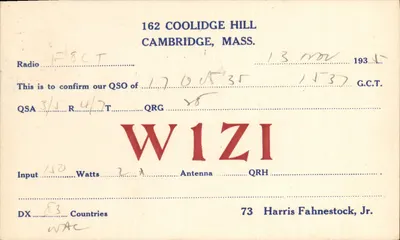 Cambridge, Massachusetts — QSO Amateurfunk — Harris Fahnestock, Jr. — W1ZI