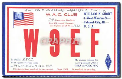 W9EF — W.A.C. Club, Logansport, Indiana — Verlag A.R.R.L.