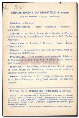 Departamenty: FINISTÈRE — Wydawnictwo CUKIERNIA AIGUEBELLE — Rewers