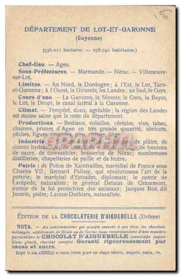 Die Departements: LOT und GARONNE — Edition der CHOCOLATERIE D'AIGUEBELLE — Rückseite