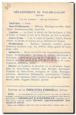Die Departemente: PAS-DE-CALAIS — Ausgabe der CHOCOLATERIE D'AIGUEBELLE — Rückseite