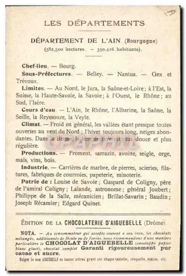 I Dipartimenti: AIN — Edizione della Cioccolateria d'Aiguebelle — Verso
