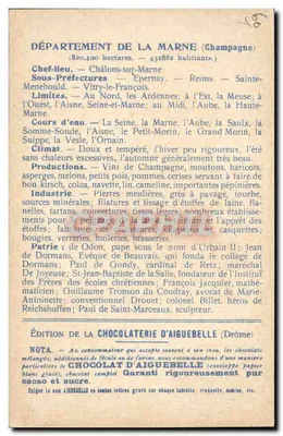 Os Departamentos: MARNE — Edição da CHOCOLATERIE D'AIGUEBELLE — Verso