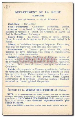 Die Departemente: MEUSE — Ausgabe der CHOCOLATERIE D'AIGUEBELLE — Rückseite