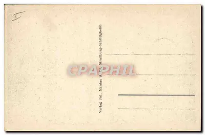 Duas pessoas com ferramentas caminhando em um cenário rural — editor Jul. Manias & Cie, Straßburg-Schiltigheim — Verso