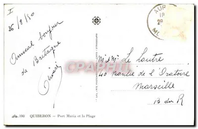 Quiberon — Porto Maria e a Praia — Bilhete postal antigo.100 — Verso