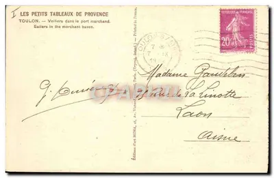 Toulon — Embarcações a vela no porto comercial — Edições d'arte MONA, n°1 — Verso
