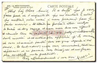A Méditerâneo — Tartana retornando ao porto — Cliché Manirezi, Nice — Verso