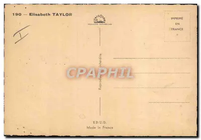 Elisabeth Taylor — portret w różowej sukni i biżuterii — Éd. U.G. n°190 — Rewers