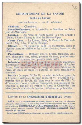 I Dipartimenti : SAVOIE — Edizione della CHOCOLATERIE D'AIGUEBELLE — Verso