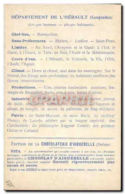Os Departamentos: HÉRAULT — Edição da CHOCOLATERIE D'AIGUEBELLE — Verso