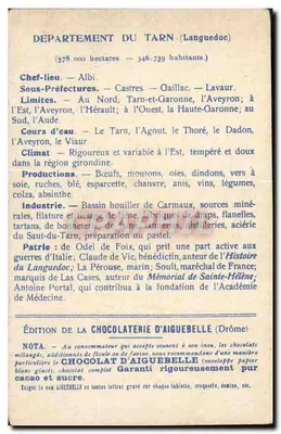 Die Departemente: TARN — Ausgabe der Chocolaterie d'Aiguebelle — Rückseite