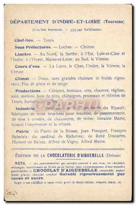 Dipartimento di Indre-et-Loire — Tours — Edizione della Cioccolateria d'Aiguebelle — Verso