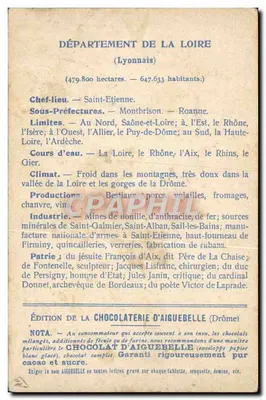 Os Departamentos: LOIRE — Edição da CHOCOLATERIE D'AIGUEBELLE — Verso