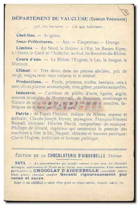 Os Departamentos: Vaucluse — Edição da Chocolaterie d'Aiguebelle — Verso