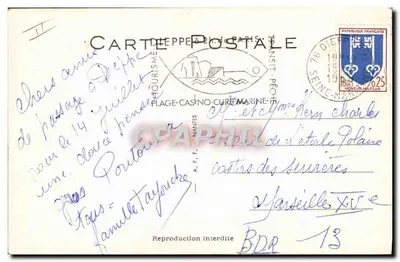 Mulher em maiô vermelho em um salva-vidas — texto humorístico — edição Dieppe — Verso