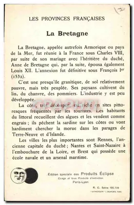 Bretanha — As Províncias Francesas — Edição Especial dos Produtos Éclipse — Verso